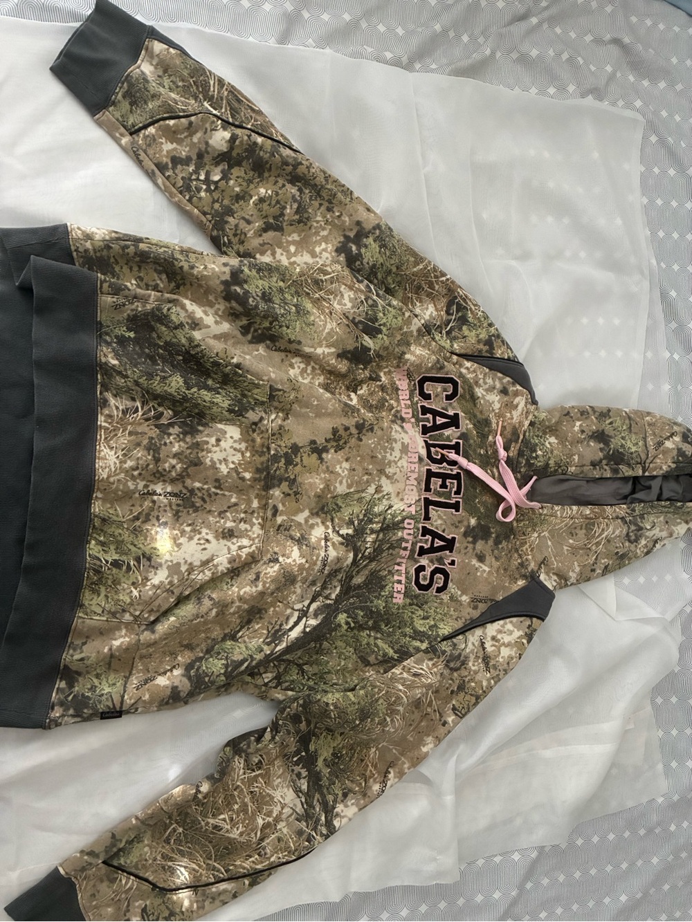 Cabela's Women's Realtree Camo Hoodie with Pink Logo and Drawstring